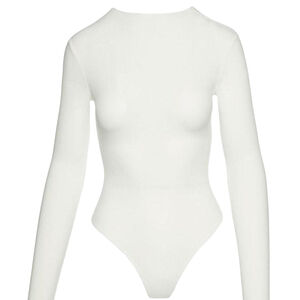 🤍Naked Wardrobe Womens White Long Sleeve Mock Neck One-Piece Bodysuit Size XL